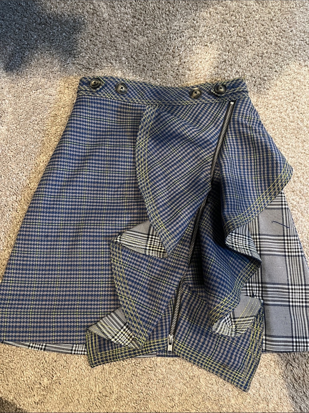 Self portrait Plaid Ruffle Zip-Front Mini Skirt - Blue